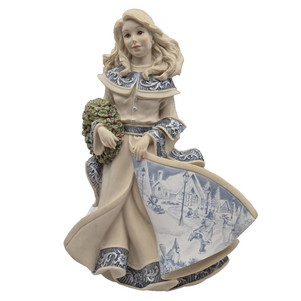 Sarah's Angels 2003 Winter Wonderland Angel Figurine 8" Musical Blue Cream